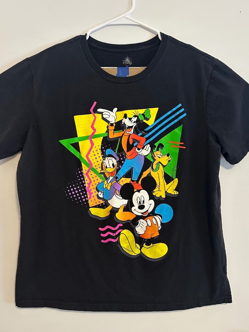 Mickey & Friends Retro Graphic Print T-Shirt Large - XL Black Y2K Short Sleeve